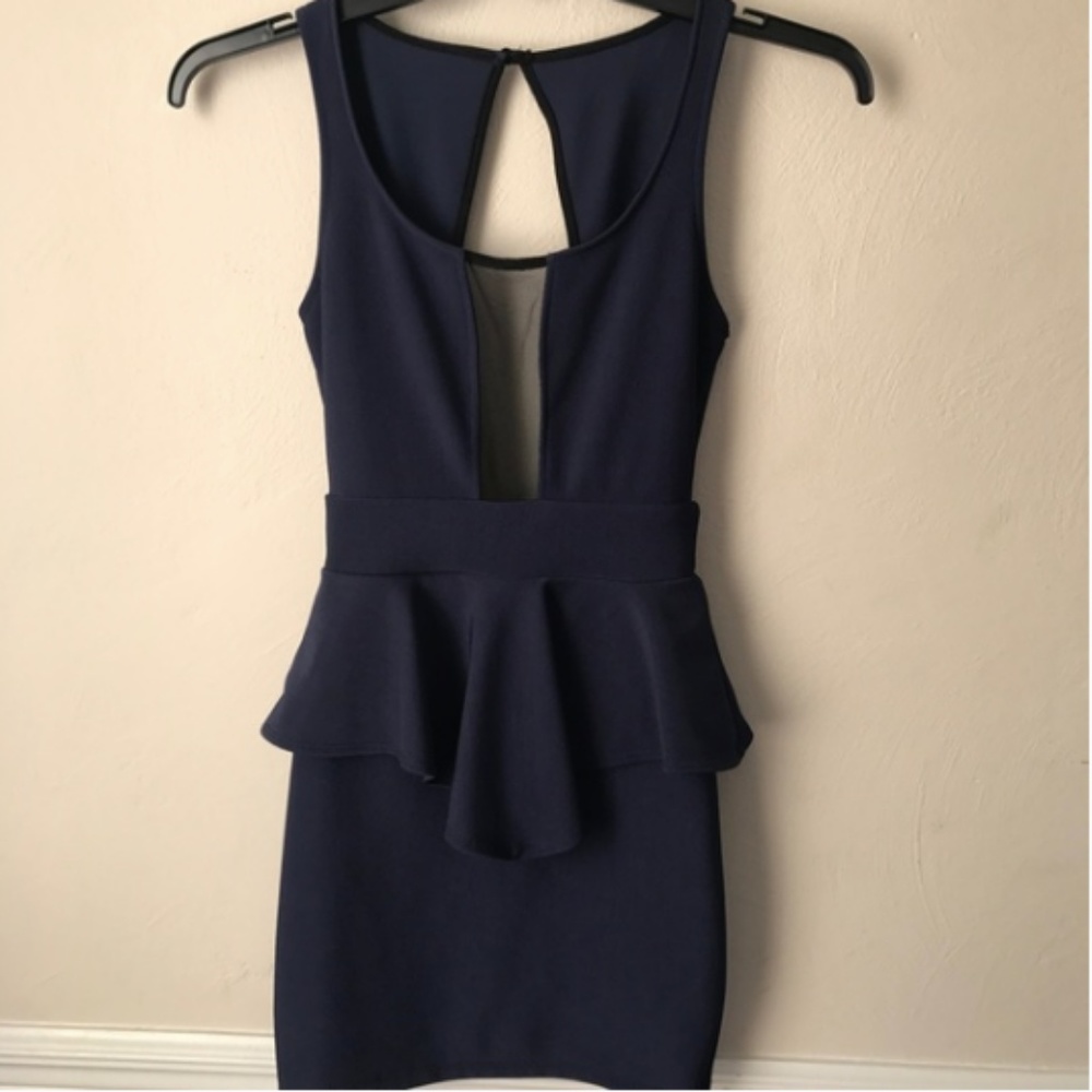 Arden B Navy Peplum Sleeveless Mini Dress